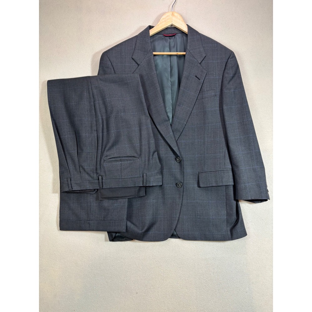 Jos A Bank Executive Collection Mens 42R Grey Glen Plaid Blue Overcheck Suit Set